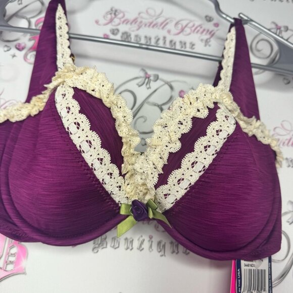 Betsey Johnson bikini top bra style lace purple heart adjustable straps BNWT - Picture 6 of 11